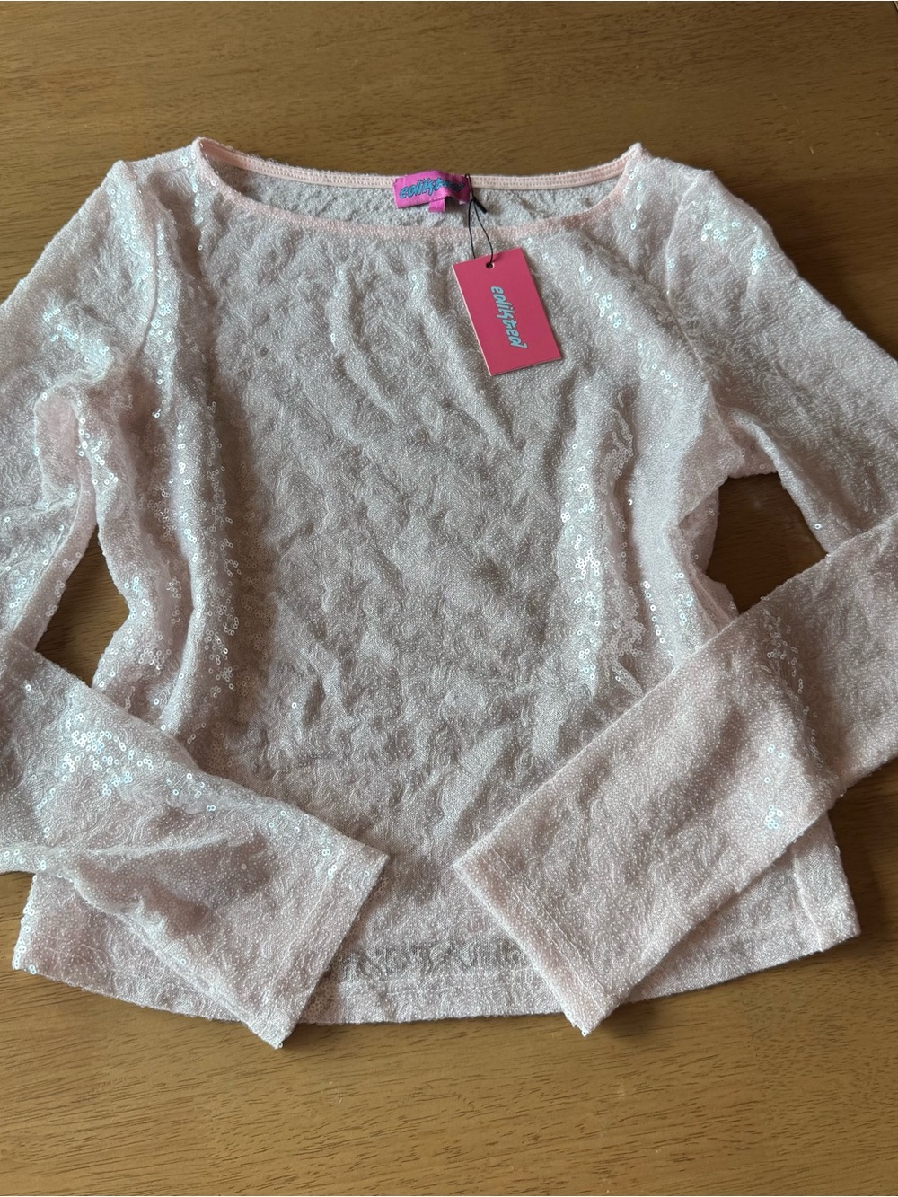 Edikted Light Pink Sequin Long-Sleeve Crew Sweater